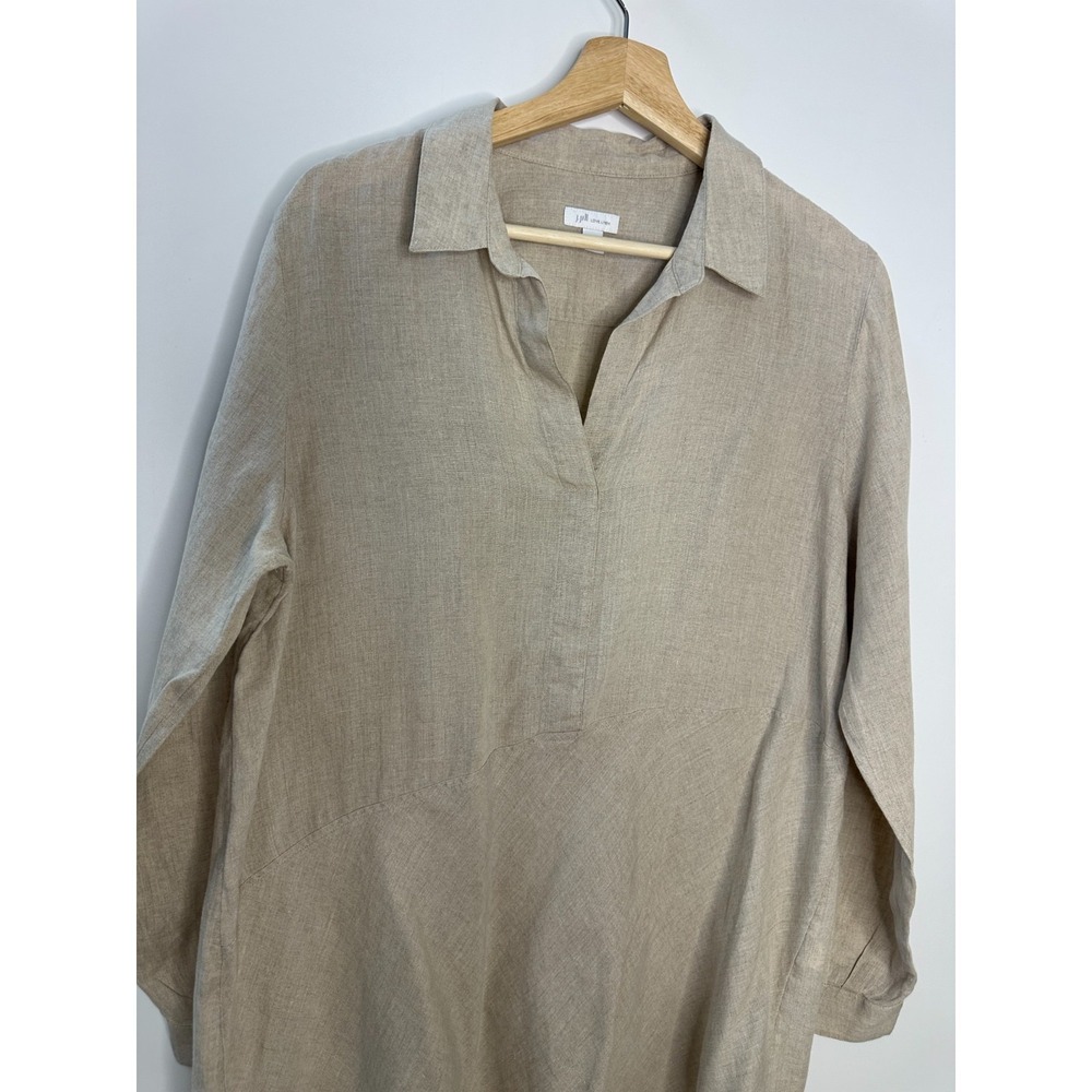 J Jill Love Linen Asymmetrical Tunic Top LS Beige Medium Lagonlook Coastal Vaca - Picture 4 of 12
